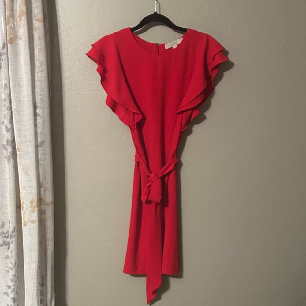 LOFT Red Flutter Sleeve Mini Dress